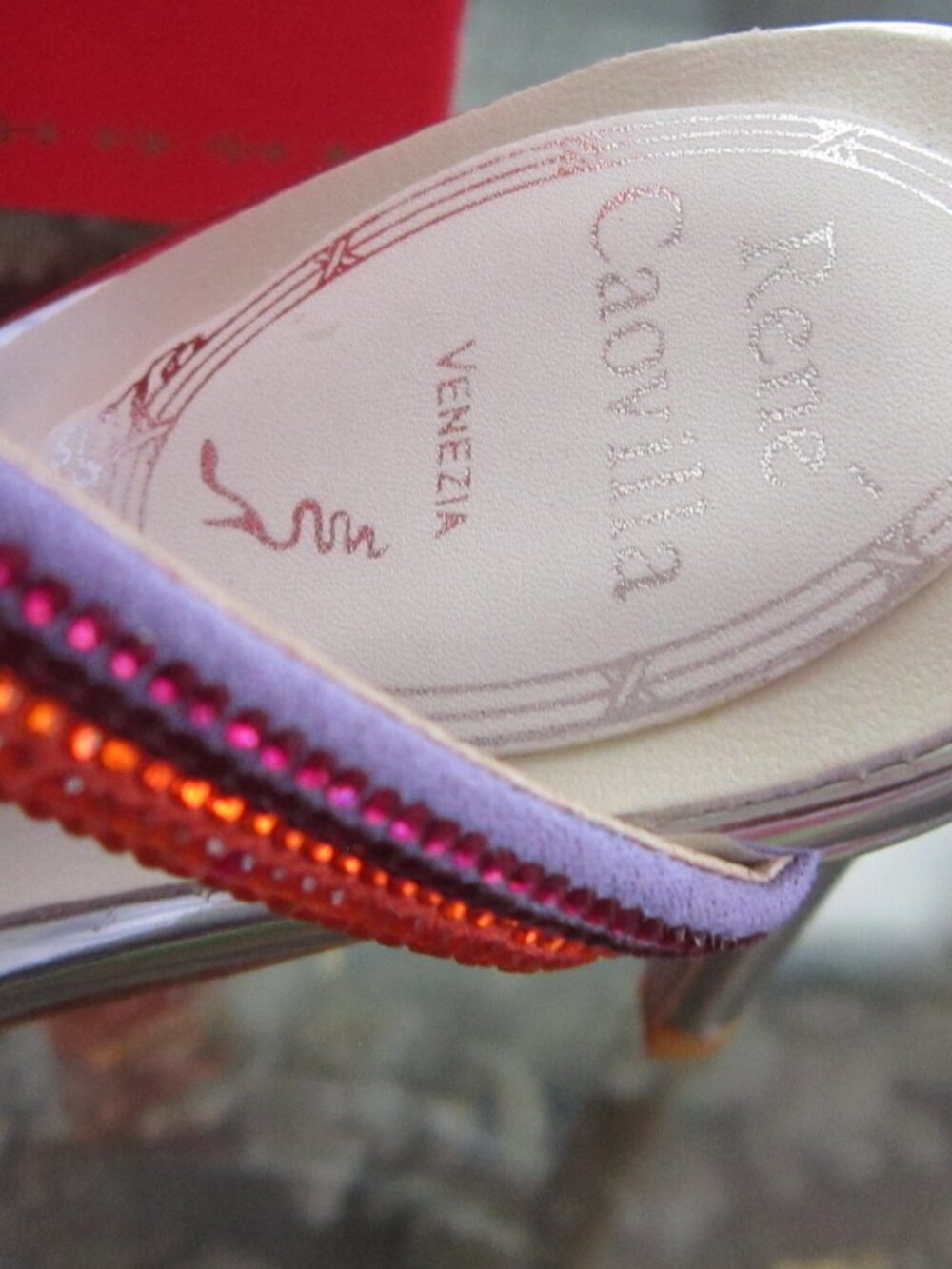 Rene Caovilla Rainbow Crystal Embellished Silver Open Toe Sandal Heels 36 US 6 - Picture 4 of 12